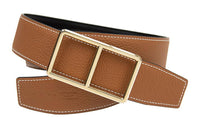 HERMES Solid Color Classic Smooth Buckle Leather Belts Men's Brown