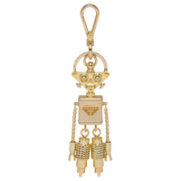 PRADA Enamel Metal Leather Pendants Unisex Gold