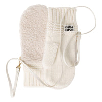 MIU MIU Leather Wool Cashmere Knit Gloves Unisex White