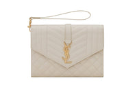 SAINT LAURENT Grain Embossed Leather Clutch Regular Women's Vintage White