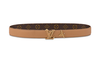 LOUIS VUITTON Letter Print Smooth Buckle Leather Belts Women's Brown Width: 3cm