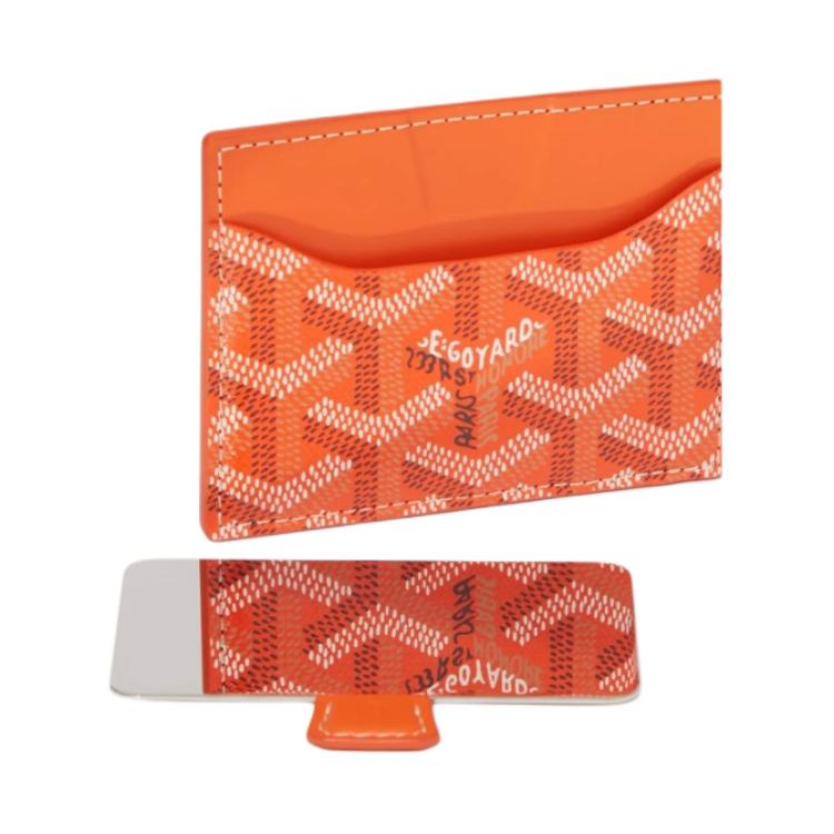 GOYARD Canvas With Calfskin Card Holder Unisex Orange