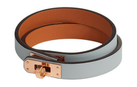 HERMES Calfskin Rose Gold-Plated Wristbands Women's Light Blue