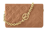 LOUIS VUITTON Pochette Coussin Embossed Sheepskin Shoulder Bag Women's Brown
