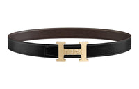 HERMES Letter Gold Buckle Epsom Calfskin Double-Sided Leather Belt Women's Black Width: 3.2cm