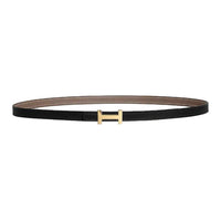 HERMES Gold Plated Leather Belts Women's Black Umber Width 1.3CM