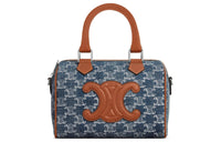 CELINE Denim With Leather Boston Bag Shoulder Bag Crossbody Bag Handbag Women's Blue