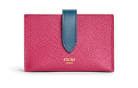 CELINE Grained Calfskin Card Holder Women's Raspberry/Oil Blue