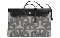 HERMES Herbag H Plume Canvas Canvas Bag Handbags Unisex Black/Light Beige