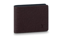 LOUIS VUITTON Slender Taiga Cow Leather Card Holder Wallet Men's Brown/Navy