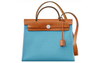 HERMES Herbag Zip Cowhide Patchwork Canvas Shoulder Bag Crossbody Bag Handbag Women's Northern Blue/Natural
