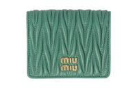 MIU MIU Matelassé Soft Sheep Leather Wallet Small Size Women's Gray Green