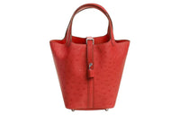 HERMES Picotin Ostrich Leather Basket Bag Handbag Bucket Bag Women's Red