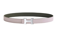 HERMES Individual Silver Buckle Epsom Calfskin Double-Sided Leather Belt Women's Light Purple Width: 2.4cm