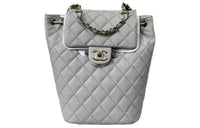 CHANEL Cow Leather Salzburg Backpack Large Size Women's Blue Gray
