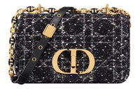 DIOR Caro Tweed Shoulder Bag Crossbody Bag Small Size Women's Black