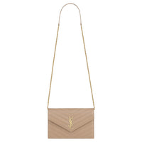 SAINT LAURENT Leather Chain Wallet, Crossbody Bag, Shoulder Bag Women's Dark Beige