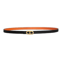 HERMES Calfskin Metal Leather Belts Women's Black Width 1.3CM