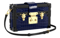 LOUIS VUITTON Petite Malle Crocodilien Brillant Gold tone Saphir