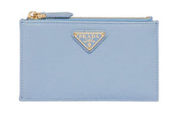 PRADA Leather Card Holder Women's Light Blue