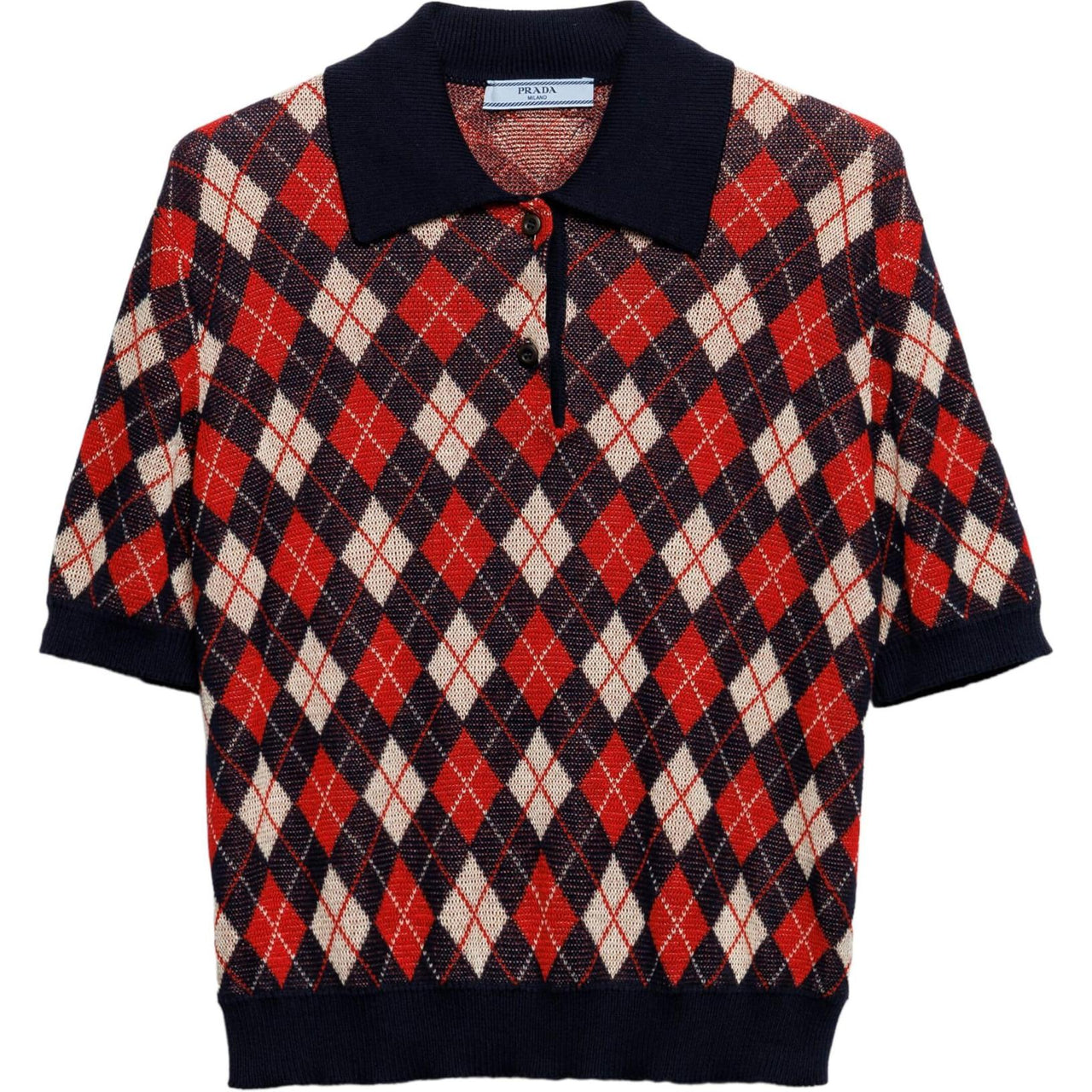 PRADA Argyle Knitted Cotton Polo Shirt