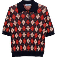 PRADA Argyle Knitted Cotton Polo Shirt