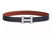 HERMES Silver Buckle Epsom Calfskin Belt Women's Marine Blue/Burnt Red Width: 3.2cm