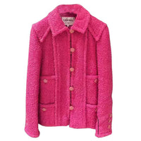 CHANEL Velvet-feel Coat Women's Pink