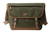 PRADA Recycled Nylon With Patchwork Leather Crossbody Bag Shoulder Bag Men's Army Green With Caramel Candy