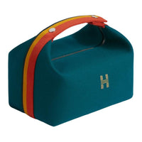 HERMES Bride-a-Brac Wool Travel Bag Storage Bag Handbag Toiletry Bag Large Size Women's Peacock Blue