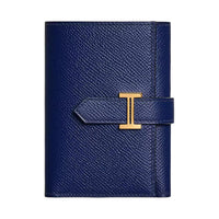 HERMES Bearn Epsom Calfskin Wallet Women's Gemstone Blue With British Green