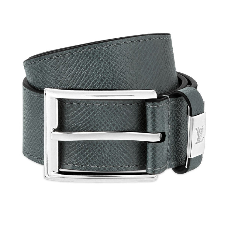 LOUIS VUITTON Leather Belts Men's Gray Width 3.5CM