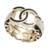CHANEL Metal Resin Rings Women's Gold/Black