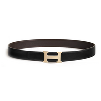 HERMES Calfskin Metal Leather Belts Men's Black/Brown Width: 3.2CM