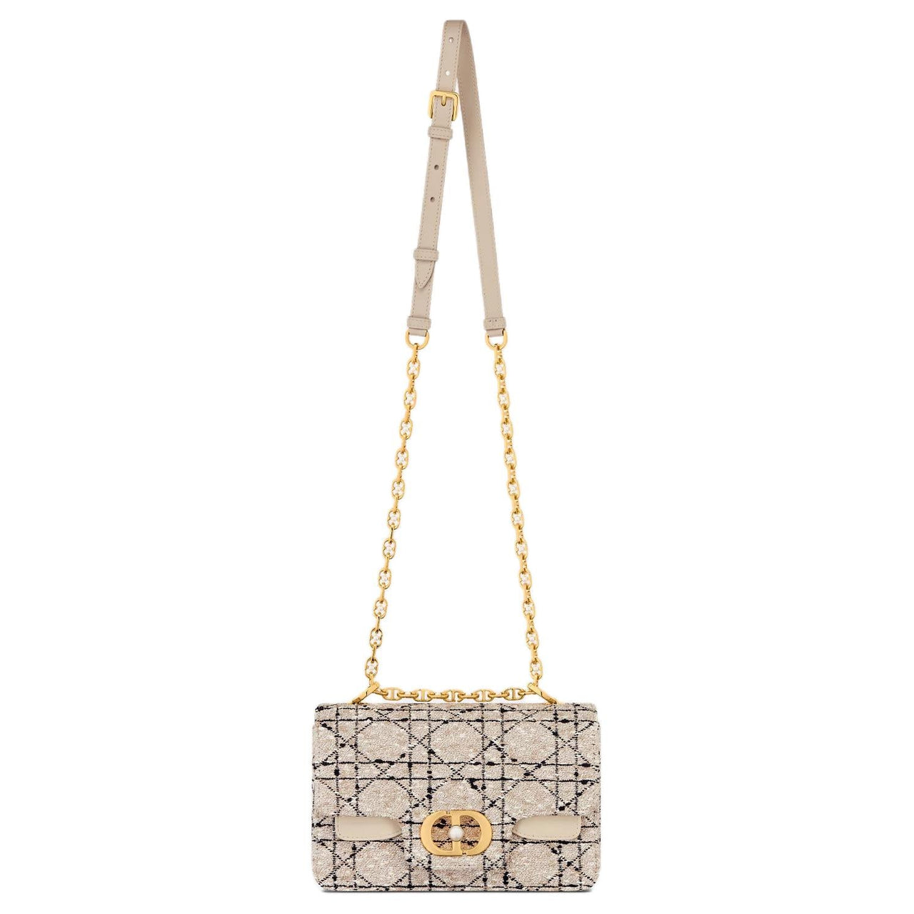 DIOR Cotton Shoulder Bag Crossbody Bag Handbag Small Size Women's Beige