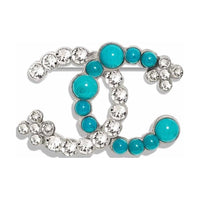 CHANEL Rhinestone Brooches Unisex Silver/Green