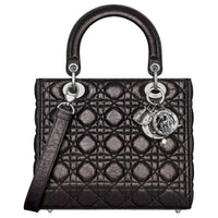 DIOR Lady Dior Calfskin One Shoulder Handbags Medium Size Women's Black