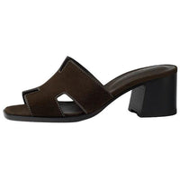 HERMES Helia Slide Slippers 6cm Women's Black