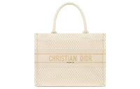 DIOR BookTote Embroidery Tote Bag Shopping Bag Handbag Medium Size Women's Beige