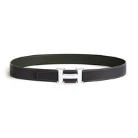 HERMES Calfskin Metal Palladium-Plated Leather Belts Women's Black/Green Width: 3.2CM
