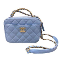 CHANEL Grained Embossed Cow Leather Box Bag Shoulder Bag Crossbody Bag Handbag Regular Women's Blue