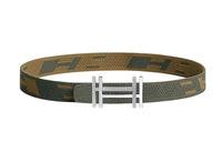 HERMES Avant-Garde Silver Buckle Nylon Mesh Double-Sided Men's Gray Green/Dark Green Brown Width 32MM