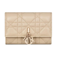 DIOR Lambskin Wallet Women's Pink Beige & Soft Pink