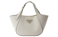 PRADA Leather Tote Bag Shopping Bag Handbag Medium Size Women's White