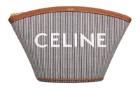 CELINE Fabric Cow Leather Patchwork Clutch Women's Marine Blue