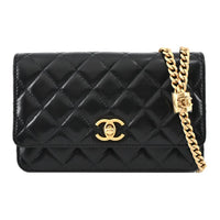 CHANEL Sheepskin Wealth Bag Wallet Shoulder Bag Crossbody Bag Regular Women's Black