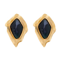 SAINT LAURENT Brass Resin Gemstone Diamond Earrings Women's Gold