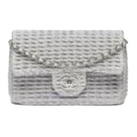 CHANEL Leather Shoulder Bag Women's Silver