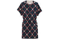 HERMES Short-Sleeved Dresses Women's Navy Blue