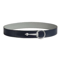 HERMES Calfskin Leather Belts Men's Blue Width: 3.8CM